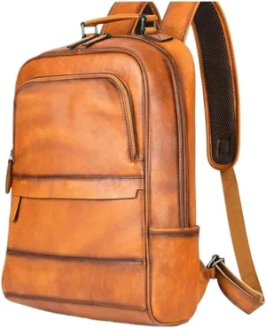 Mens Backpacks Genuine Leather Laptop Bags Casual Daypack Briefcases Computers Bags Luggage Travel Bags 17.3Inch(Brown)