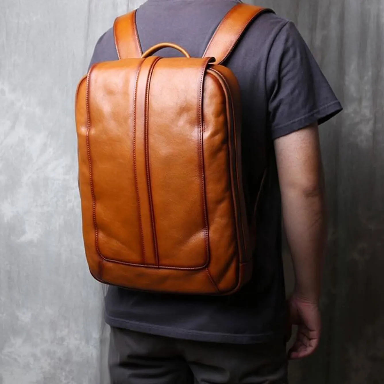 Mens Backpacks Genuine Leather Laptop Bags Casual Daypack Luggage Travel Bags Computers Bags Briefcases 15.7Inch(Brown)