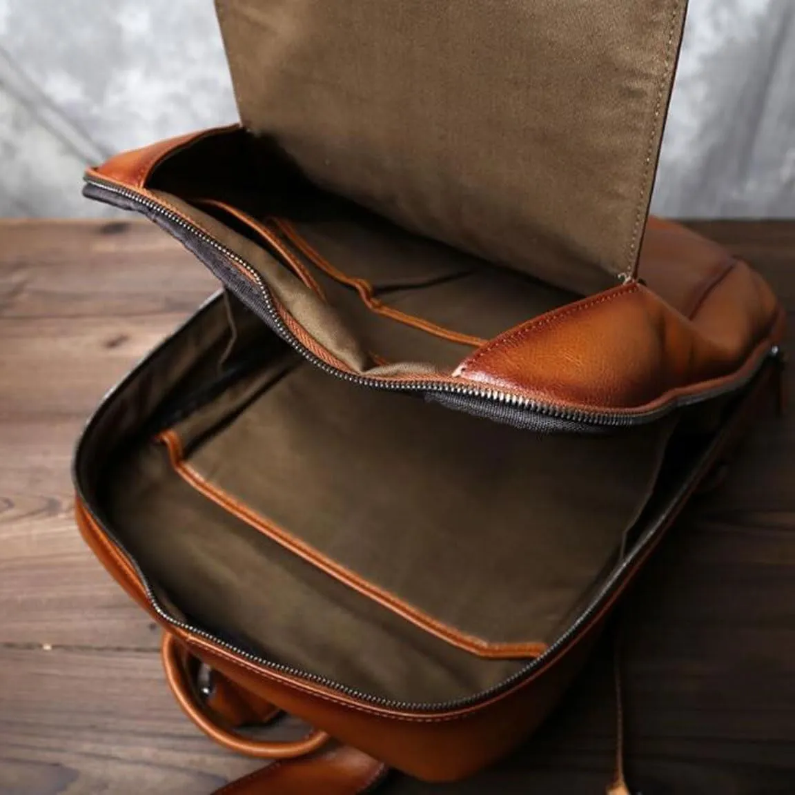 Mens Backpacks Genuine Leather Laptop Bags Casual Daypack Luggage Travel Bags Computers Bags Briefcases 15.7Inch(Brown)
