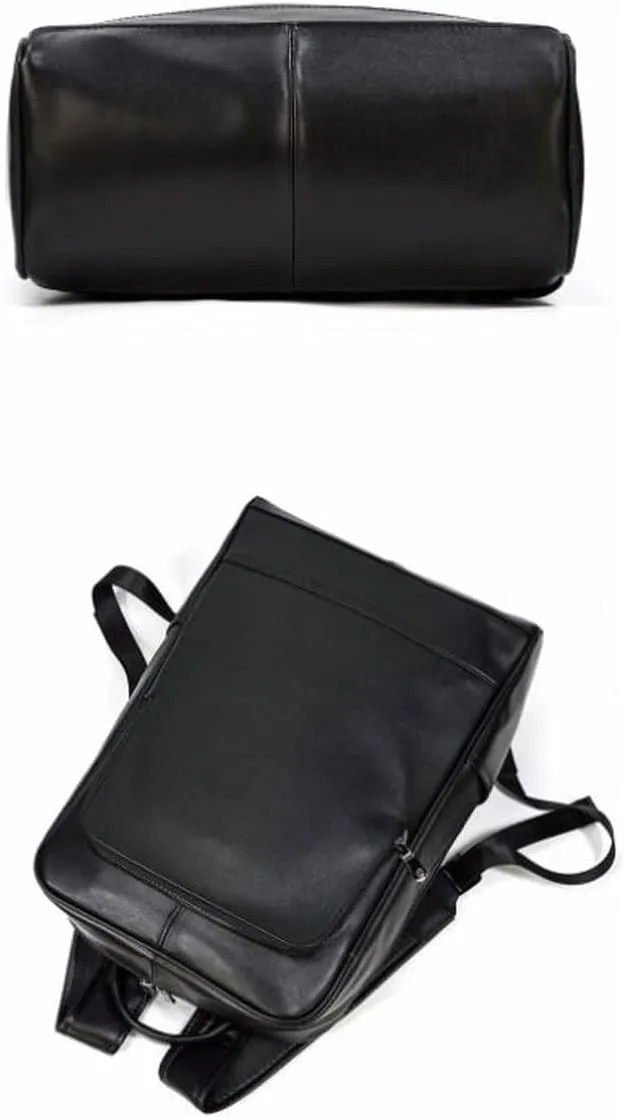 Mens Backpacks Genuine Leather Laptop Bags Computers Bags Luggage Travel Bags Casual Daypack Briefcases 16.9Inch(Black-2)