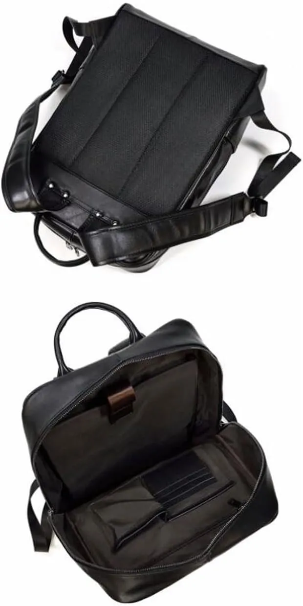 Mens Backpacks Genuine Leather Laptop Bags Computers Bags Luggage Travel Bags Casual Daypack Briefcases 16.9Inch(Black-2)