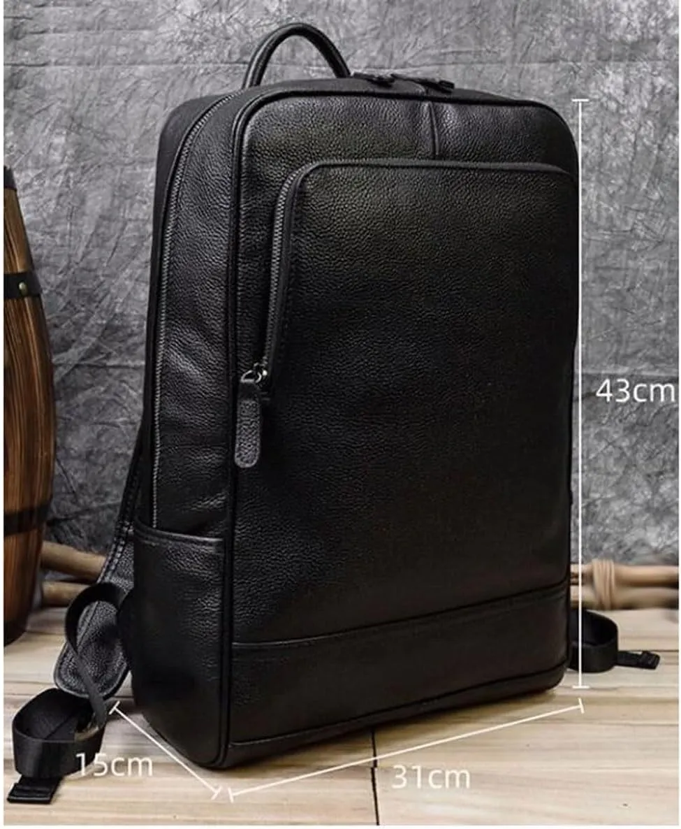 Mens Backpacks Genuine Leather Laptop Bags Computers Bags Luggage Travel Bags Casual Daypack Briefcases 16.9Inch(Black-2)