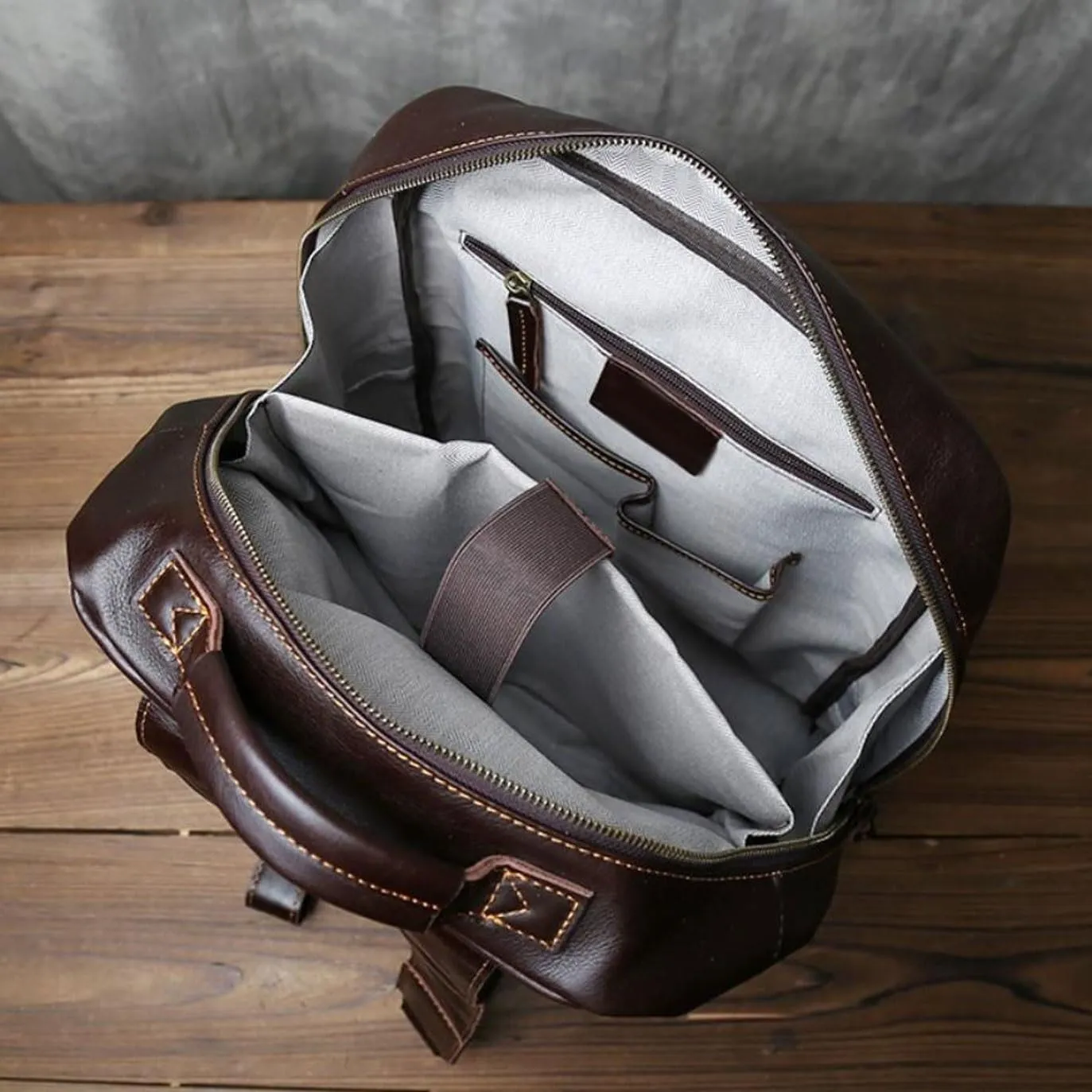 Mens Backpacks Genuine Leather Laptop Bags Computers Bags Luggage Travel Bags Casual Daypack Briefcases(Brown)