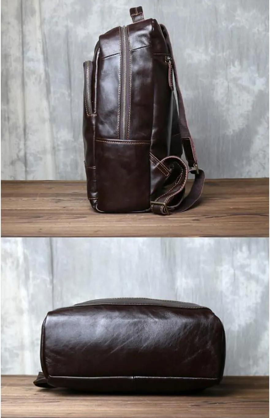 Mens Backpacks Genuine Leather Laptop Bags Computers Bags Luggage Travel Bags Casual Daypack Briefcases(Brown)