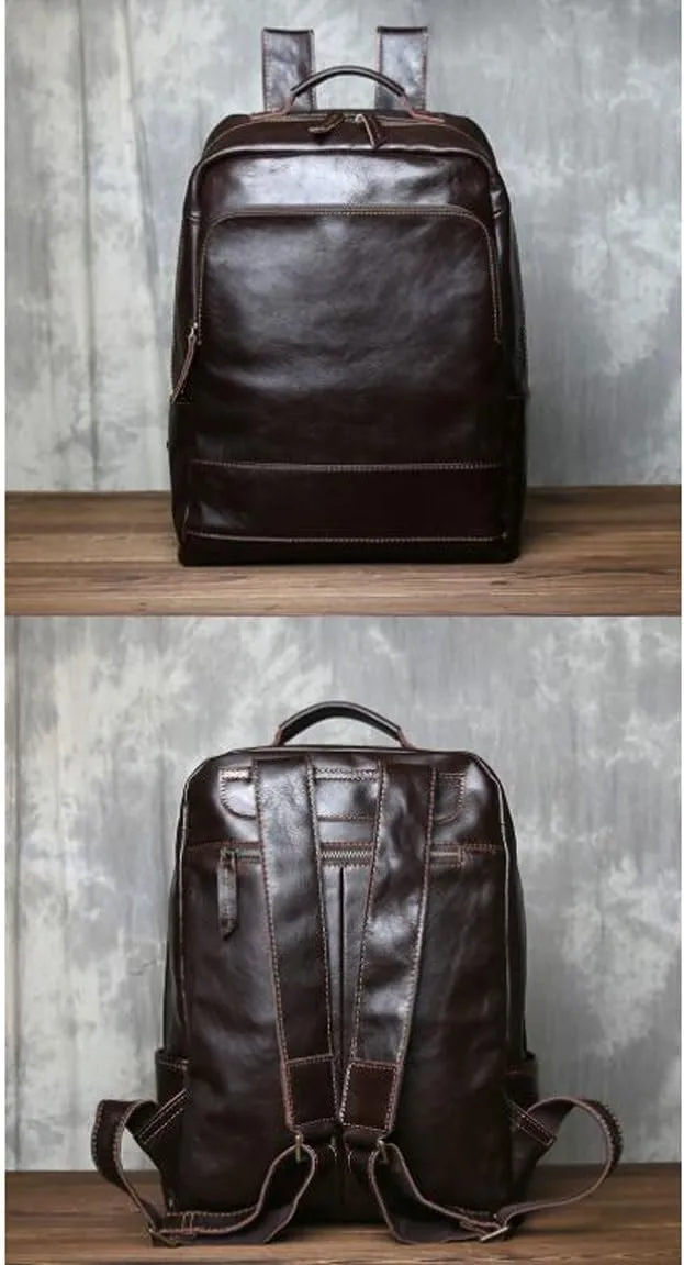 Mens Backpacks Genuine Leather Laptop Bags Computers Bags Luggage Travel Bags Casual Daypack Briefcases(Brown)