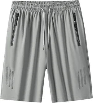Mens Beach Shorts Summer Stretch Drawstring Casual Shorts Loose Gym Shorts with Zip Pockets Athletic Shorts Trendy