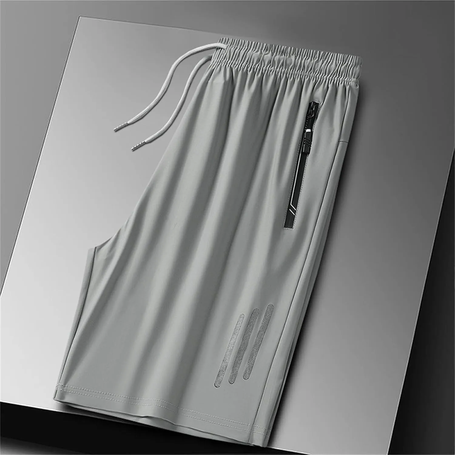 Mens Beach Shorts Summer Stretch Drawstring Casual Shorts Loose Gym Shorts with Zip Pockets Athletic Shorts Trendy