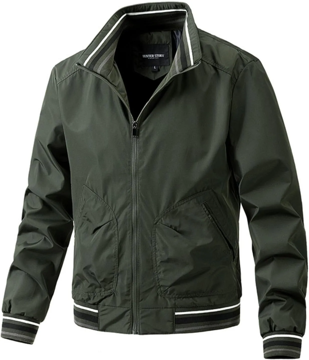 Men's Bomber Jacket Lightweight Full Zip Up Windbreaker Slim Fit Casual Spring Fall Jackets with Pockets for Men