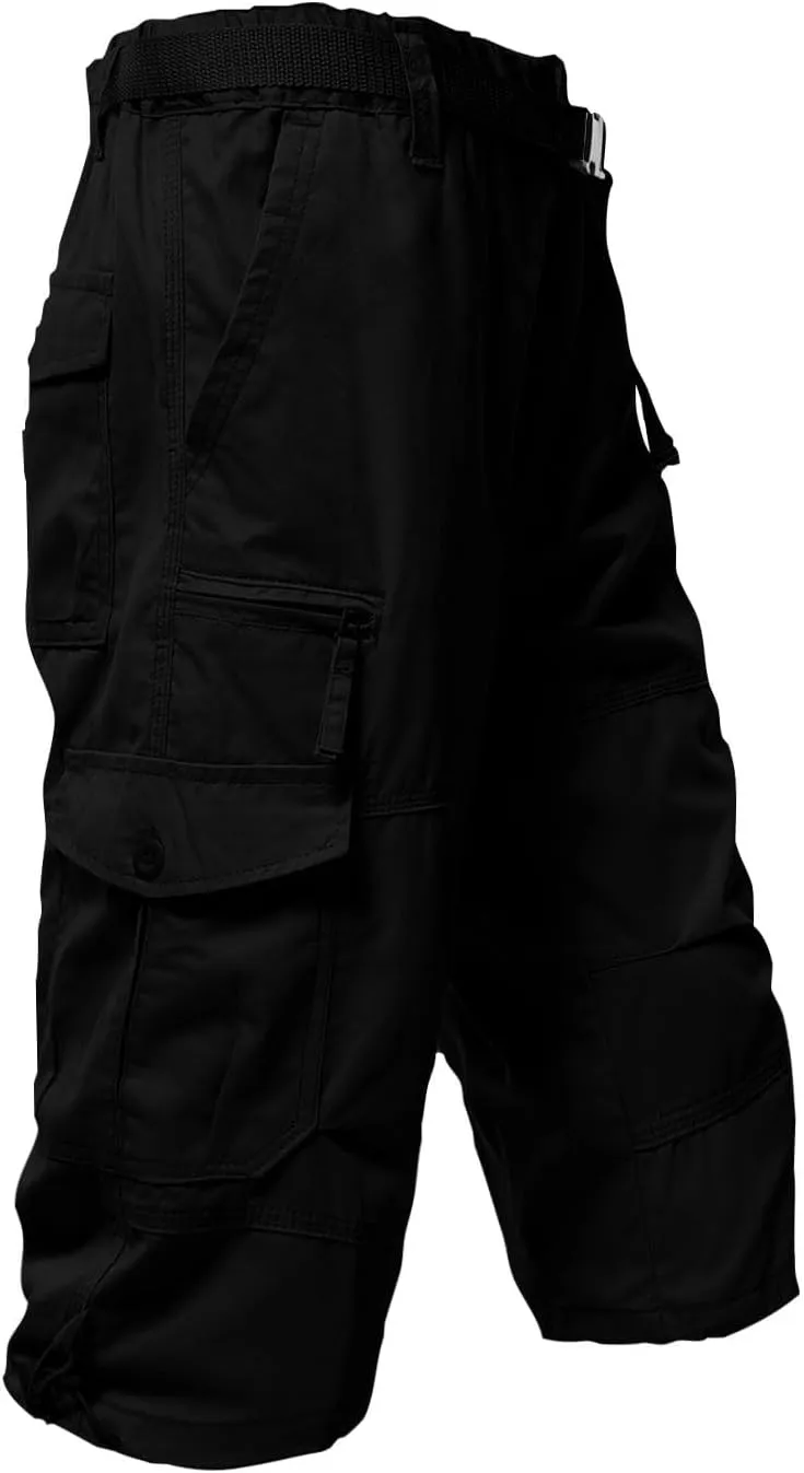 Mens Cargo Shorts 3/4 Relaxed Fit Army Tactical Running Shorts 7 Pockets Elastic Waist Cotton Sports Hiking Pants 2024 Trend