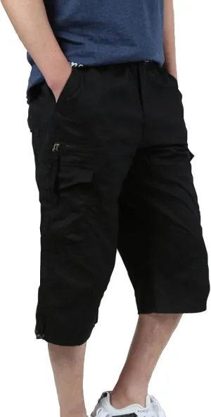 Mens Cargo Shorts 3/4 Relaxed Fit Army Tactical Running Shorts 7 Pockets Elastic Waist Cotton Sports Hiking Pants 2024 Trend