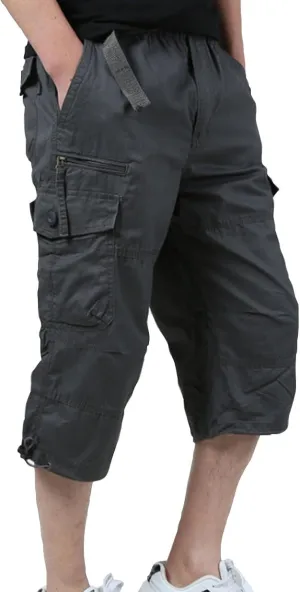 Mens Cargo Shorts 3/4 Relaxed Fit Army Tactical Running Shorts 7 Pockets Elastic Waist Cotton Sports Hiking Pants 2024 Trend