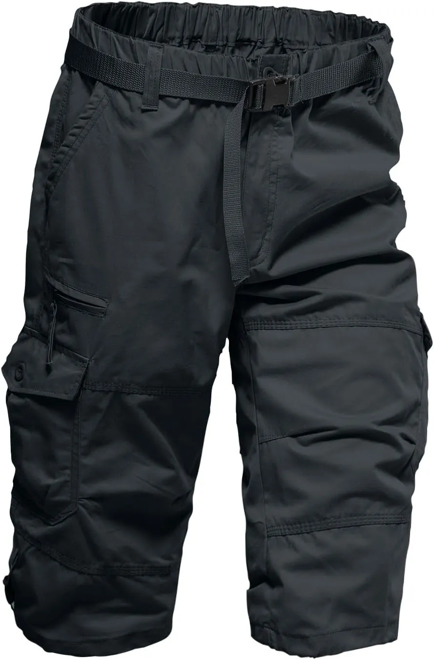 Mens Cargo Shorts 3/4 Relaxed Fit Army Tactical Running Shorts 7 Pockets Elastic Waist Cotton Sports Hiking Pants 2024 Trend