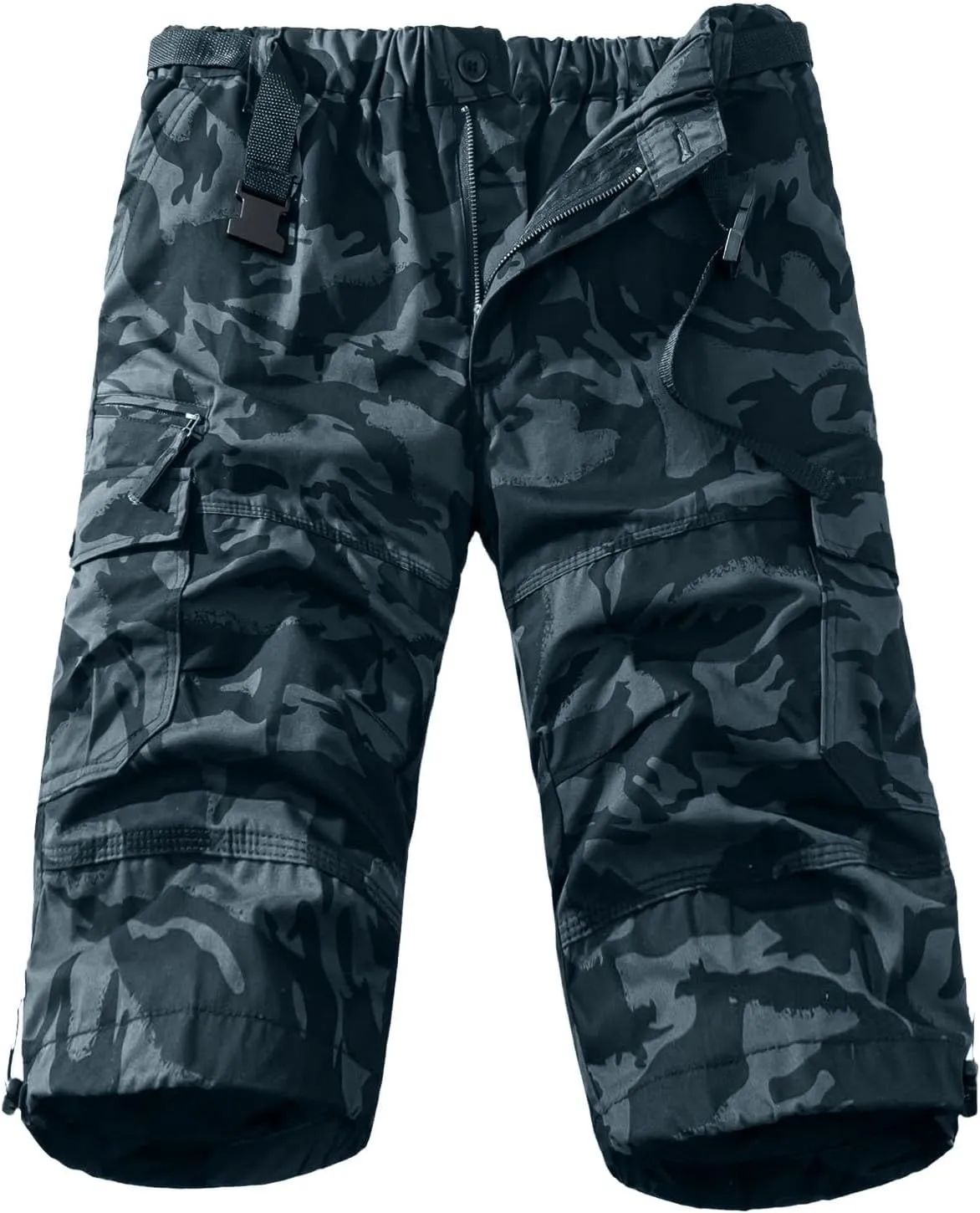 Mens Cargo Shorts 3/4 Relaxed Fit Army Tactical Running Shorts 7 Pockets Elastic Waist Cotton Sports Hiking Pants 2024 Trend
