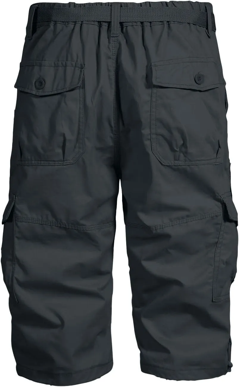 Mens Cargo Shorts 3/4 Relaxed Fit Army Tactical Running Shorts 7 Pockets Elastic Waist Cotton Sports Hiking Pants 2024 Trend