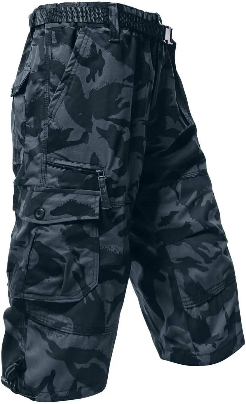 Mens Cargo Shorts 3/4 Relaxed Fit Army Tactical Running Shorts 7 Pockets Elastic Waist Cotton Sports Hiking Pants 2024 Trend