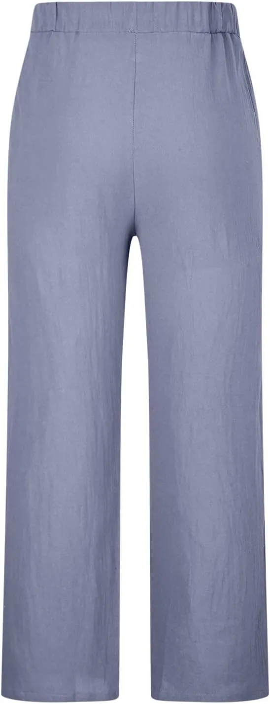 Mens Casual Pants Linen Pants Relaxed-Fit Beach Pants Summer Yoga Pants Drawstring Elastic Waist Pants