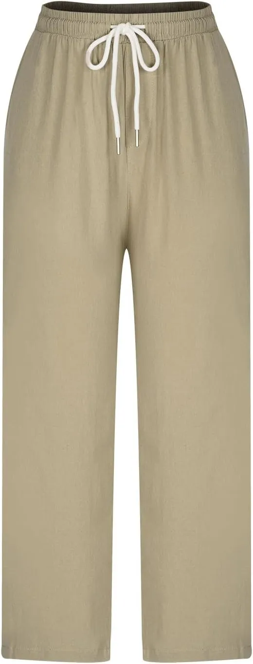 Mens Casual Pants Linen Pants Relaxed-Fit Beach Trousers Summer Yoga Pants Soft Elastic Waist Pants