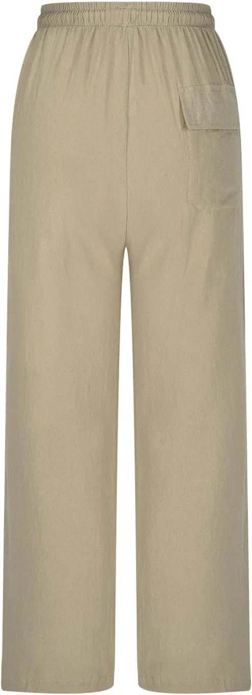Mens Casual Pants Linen Pants Relaxed-Fit Beach Trousers Summer Yoga Pants Soft Elastic Waist Pants