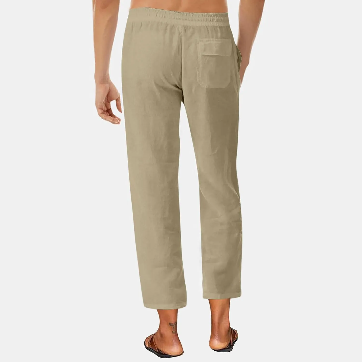 Mens Casual Pants Linen Pants Relaxed-Fit Beach Trousers Summer Yoga Pants Soft Elastic Waist Pants