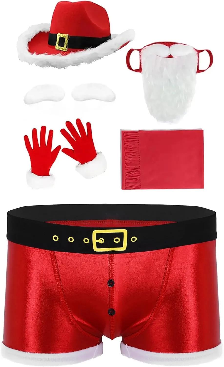 Men's Christmas Lingerie Boxer Briefs Santa Claus Patent Leather Underwear and Accessories Set