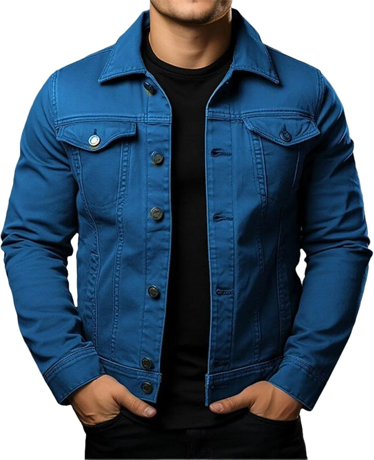 Mens Cozy Jacket Lightweight Casual Coat Lapel Button Pockets Outwear Slim Fit Overshirt Spring Fall
