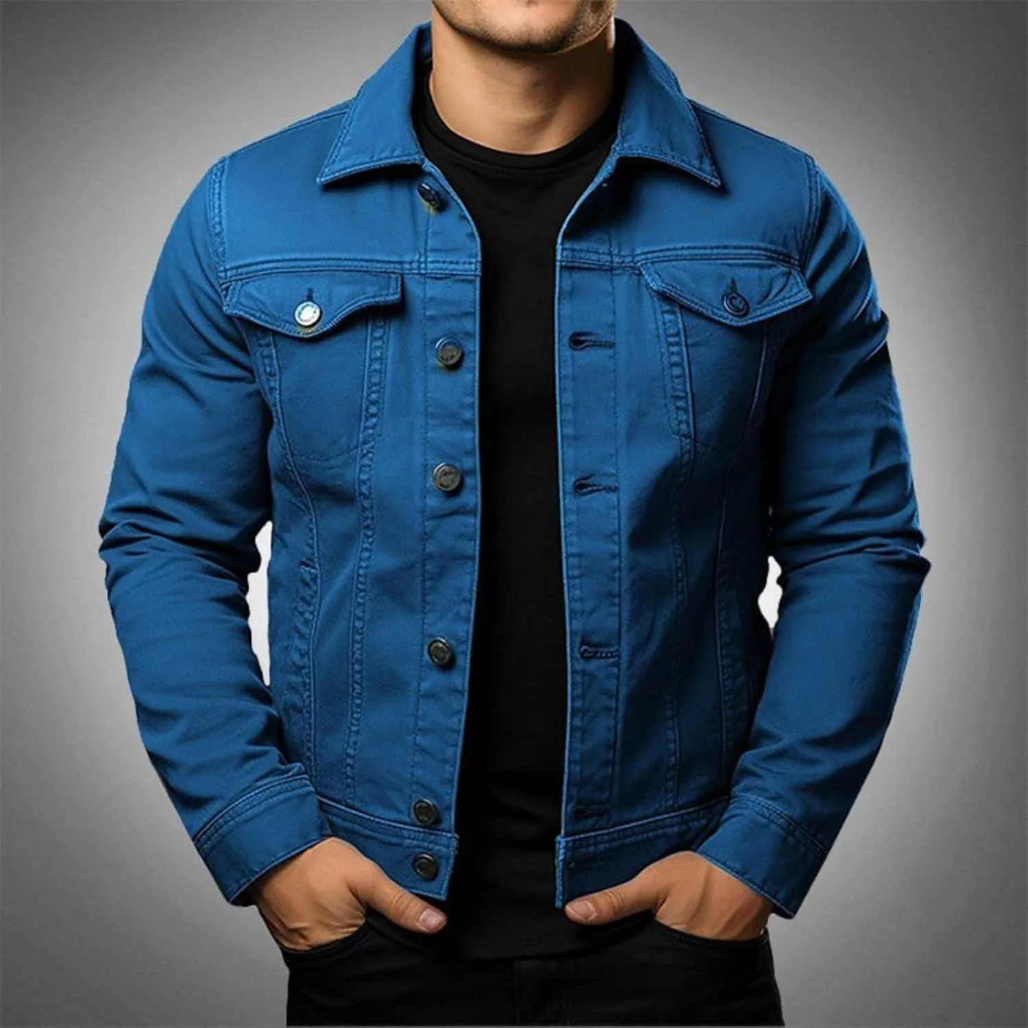 Mens Cozy Jacket Lightweight Casual Coat Lapel Button Pockets Outwear Slim Fit Overshirt Spring Fall