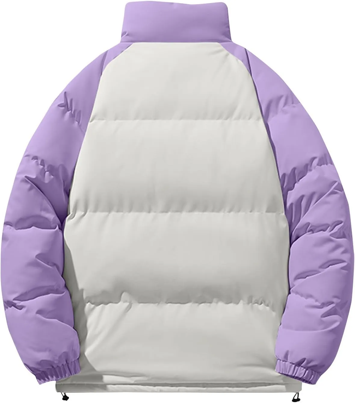 Men's Down Puffer Jacket Winter Warm Coats Color Block Stand Collar Cotton Padded Windproof Outerwear