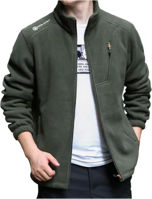 Men's Full-Zip Fleece Tactical Jackets Mock Neck Sweatshirt Softshell Windbreaker Outdoor Coats with Zip Pockets
