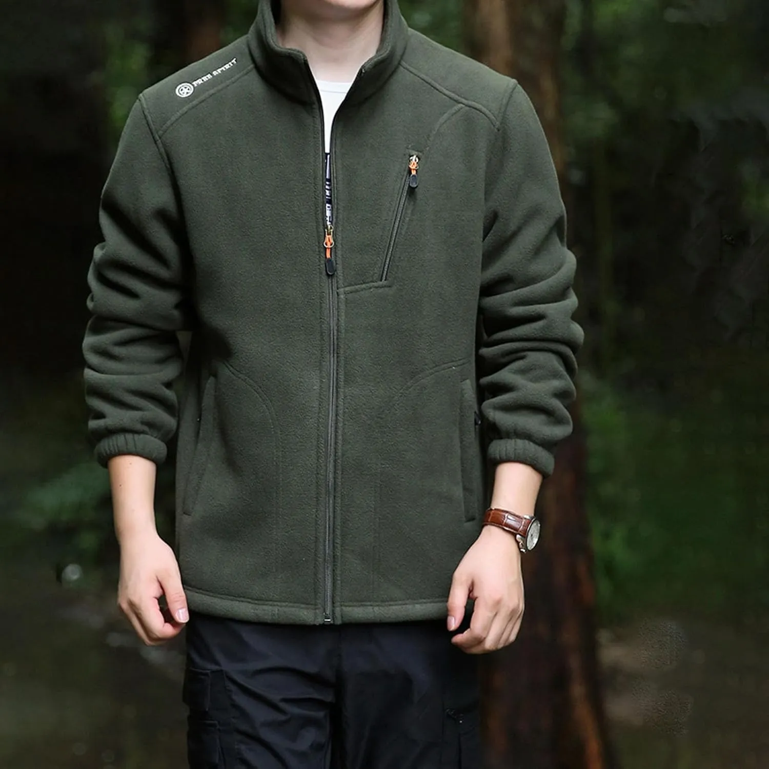 Men's Full-Zip Fleece Tactical Jackets Mock Neck Sweatshirt Softshell Windbreaker Outdoor Coats with Zip Pockets