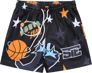 Men's Graphic Print Shorts Retro Basketball Shorts Cool Mesh Shorts