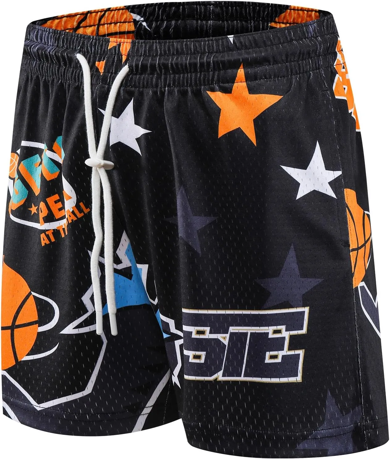 Men's Graphic Print Shorts Retro Basketball Shorts Cool Mesh Shorts
