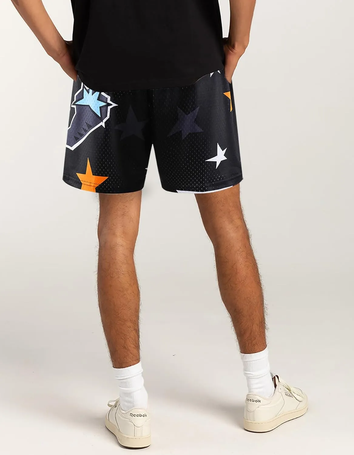 Men's Graphic Print Shorts Retro Basketball Shorts Cool Mesh Shorts