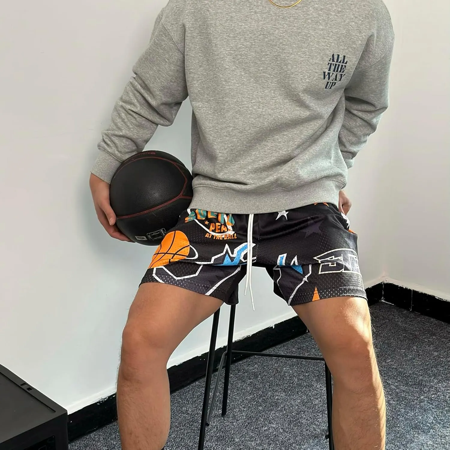 Men's Graphic Print Shorts Retro Basketball Shorts Cool Mesh Shorts