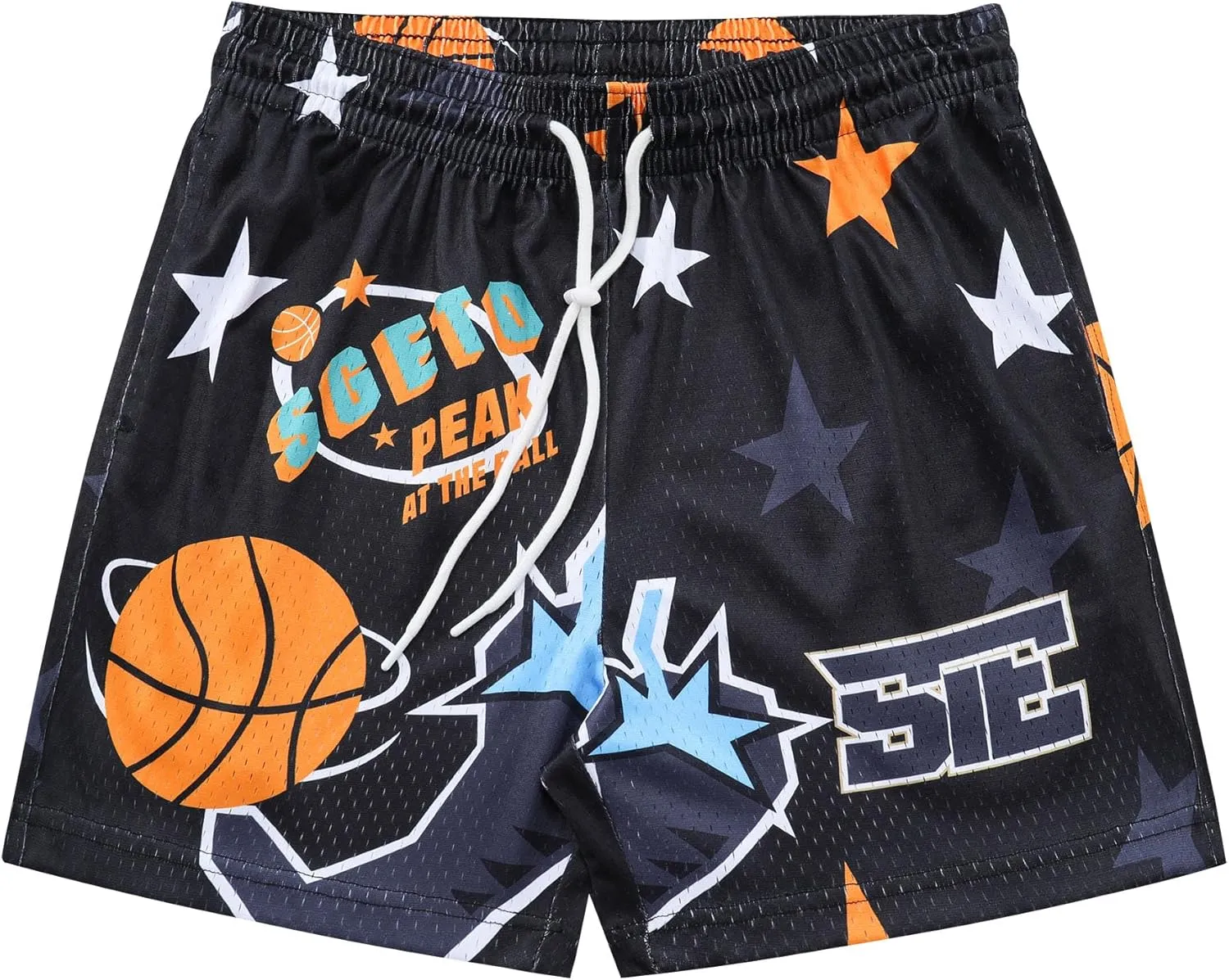 Men's Graphic Print Shorts Retro Basketball Shorts Cool Mesh Shorts