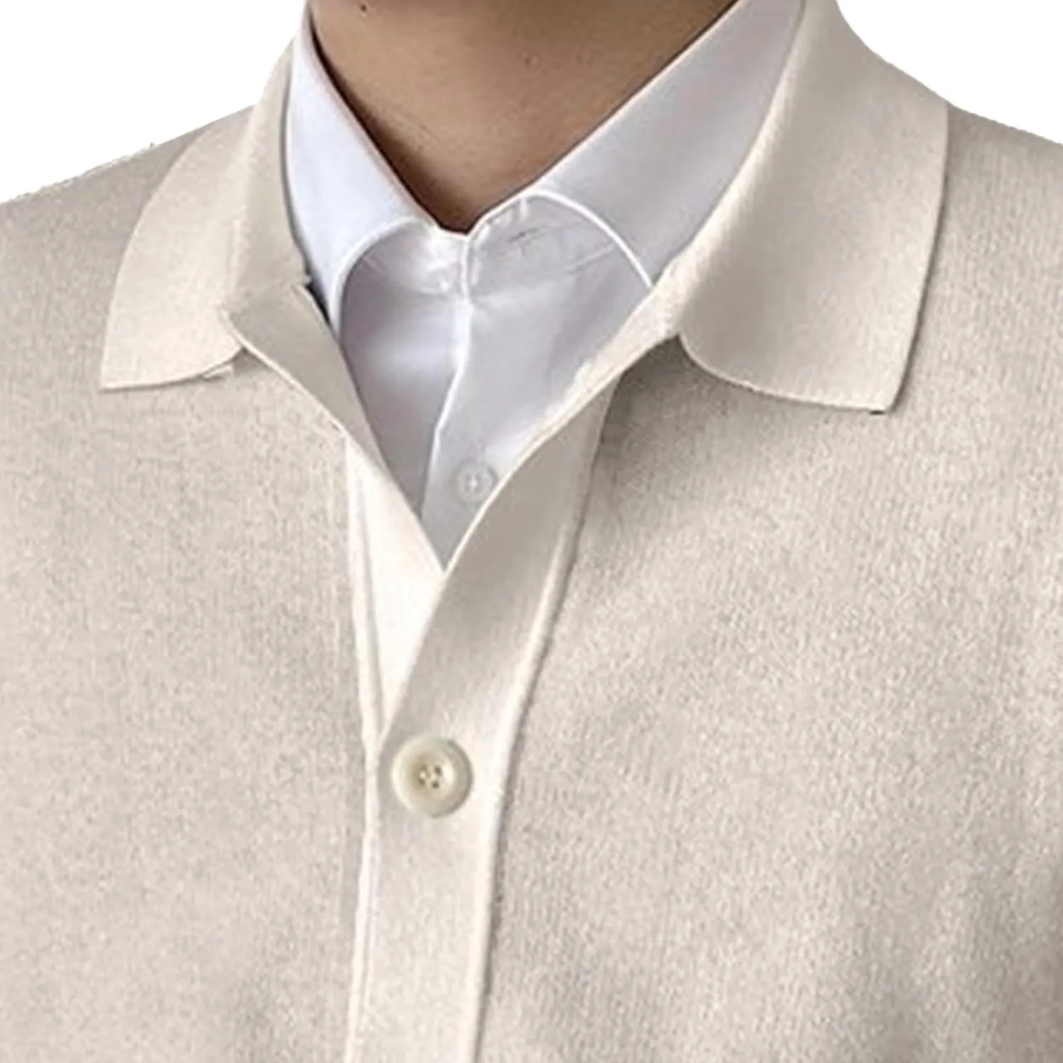 Men's Lapel Cardigan Sweater Knit Polo Long Sleeve Button Cardigans Slim Fit Casual Ribbed Knitted Jacket