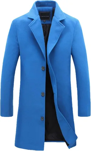 Men's Long Trench Coat Wool Blend Windbreaker Jacket Winter Warm Overcoat