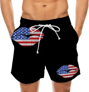 Mens Patriotic Graphic Shorts Independence Day Drawstring Elastic Waisted Casual Capris Combat Lightweight Drying Sportwear