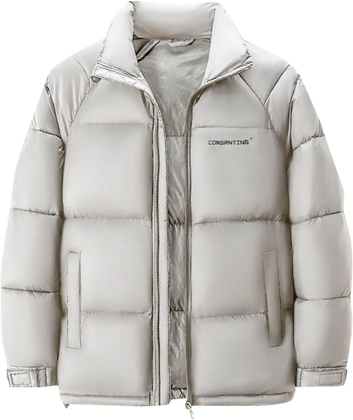 Men's Puffer Jacket Stand Collar Down Coats Winter Warm Cotton Padded Bubble Coat with Pockets