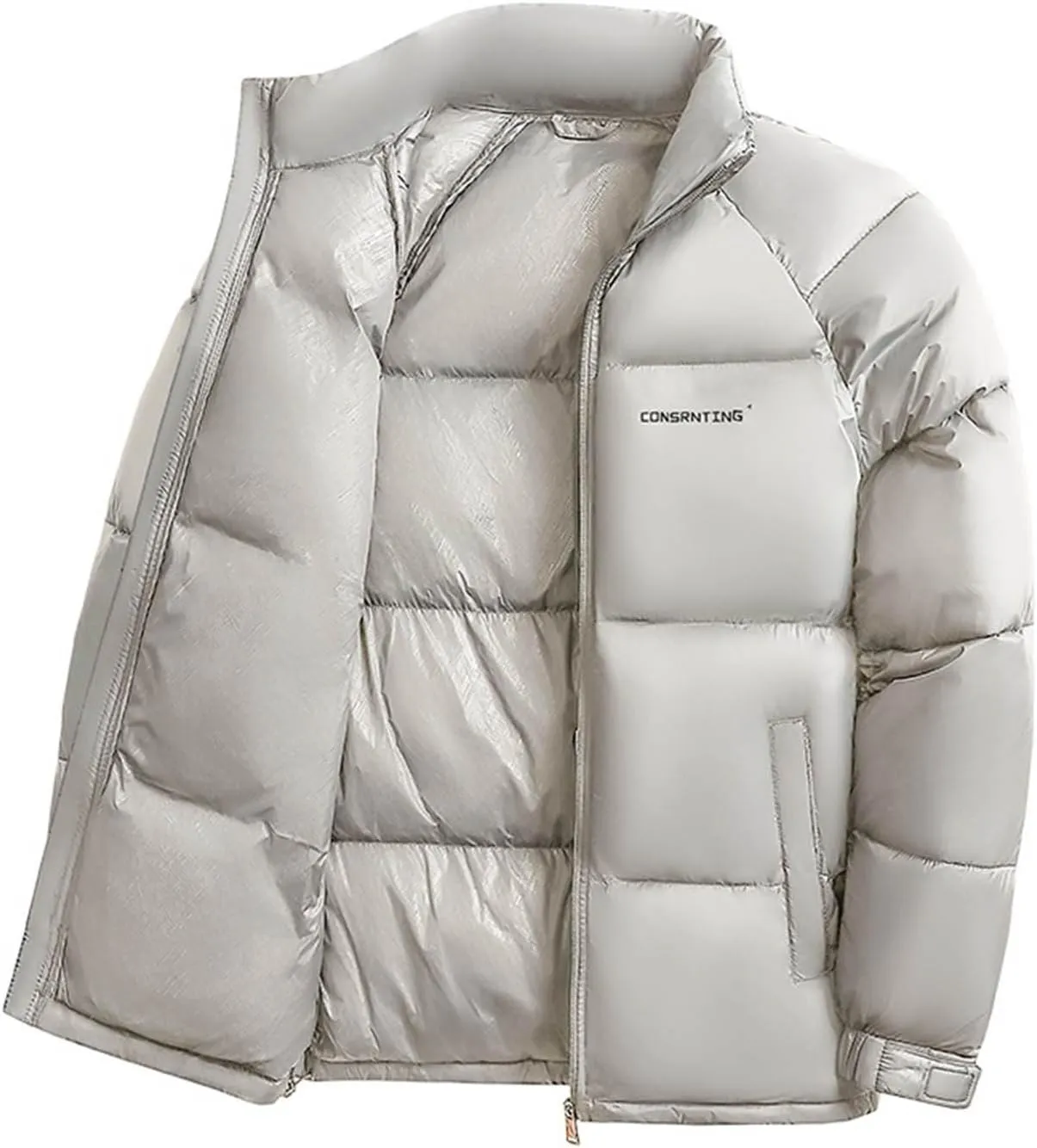 Men's Puffer Jacket Stand Collar Down Coats Winter Warm Cotton Padded Bubble Coat with Pockets