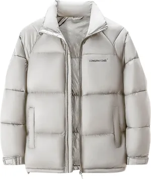 Men's Puffer Jacket Stand Collar Down Coats Winter Warm Cotton Padded Bubble Coat with Pockets