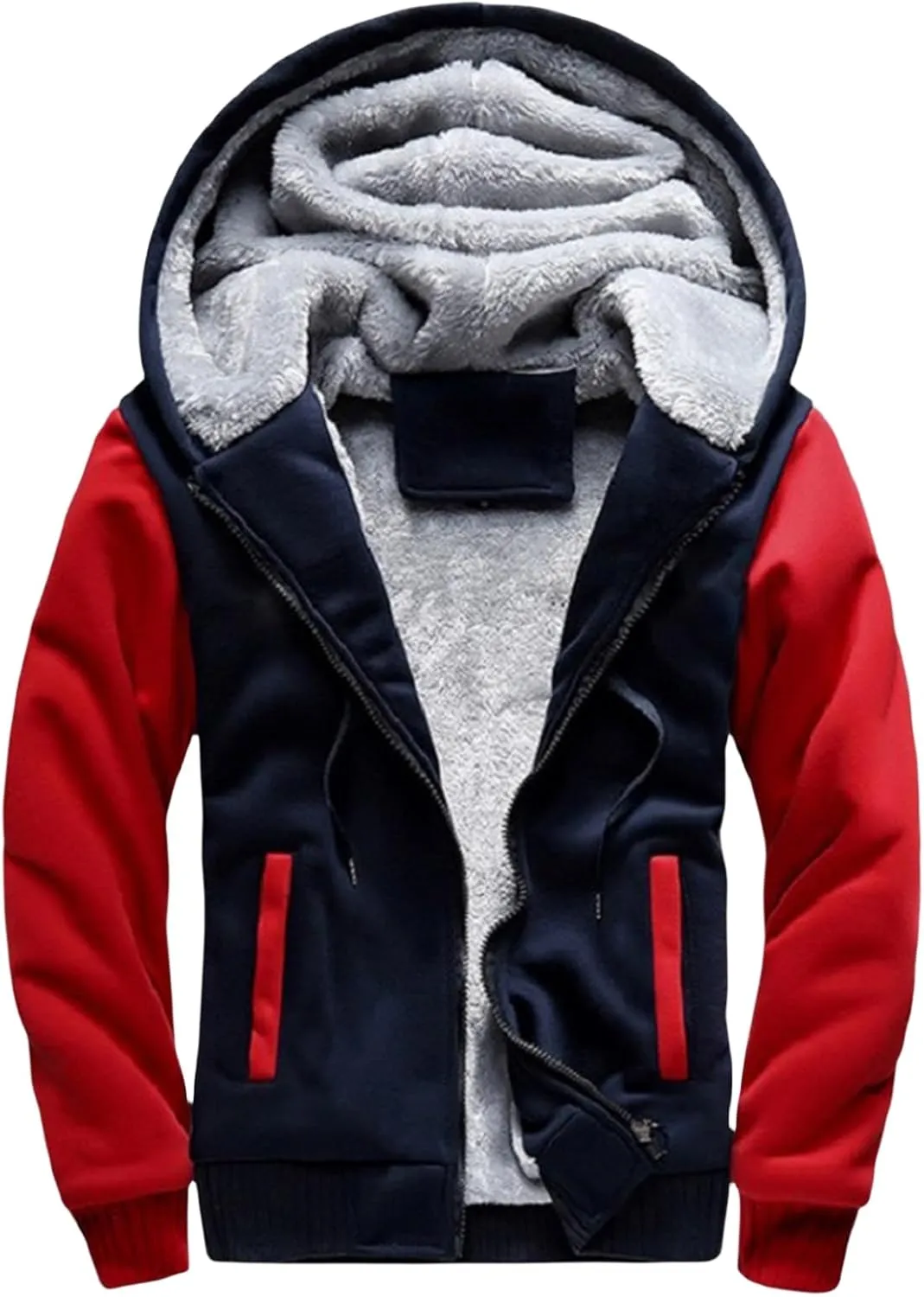 Mens Pullover Workout Fleece Hoodie Jackets Full Zip Up Wool Warm Windproof Thick Coats Sherpa Lined Warm Jacket with Pockets