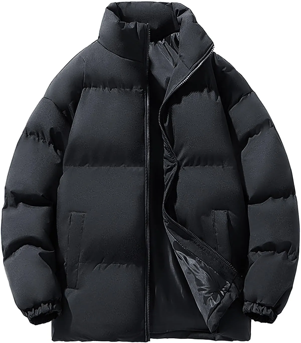 Men's Quilted Puffer Jacket Stand Collar Winter Warm Down Coat