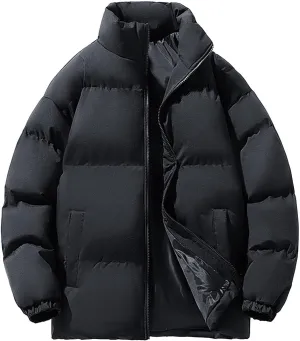 Men's Quilted Puffer Jacket Stand Collar Winter Warm Down Coat