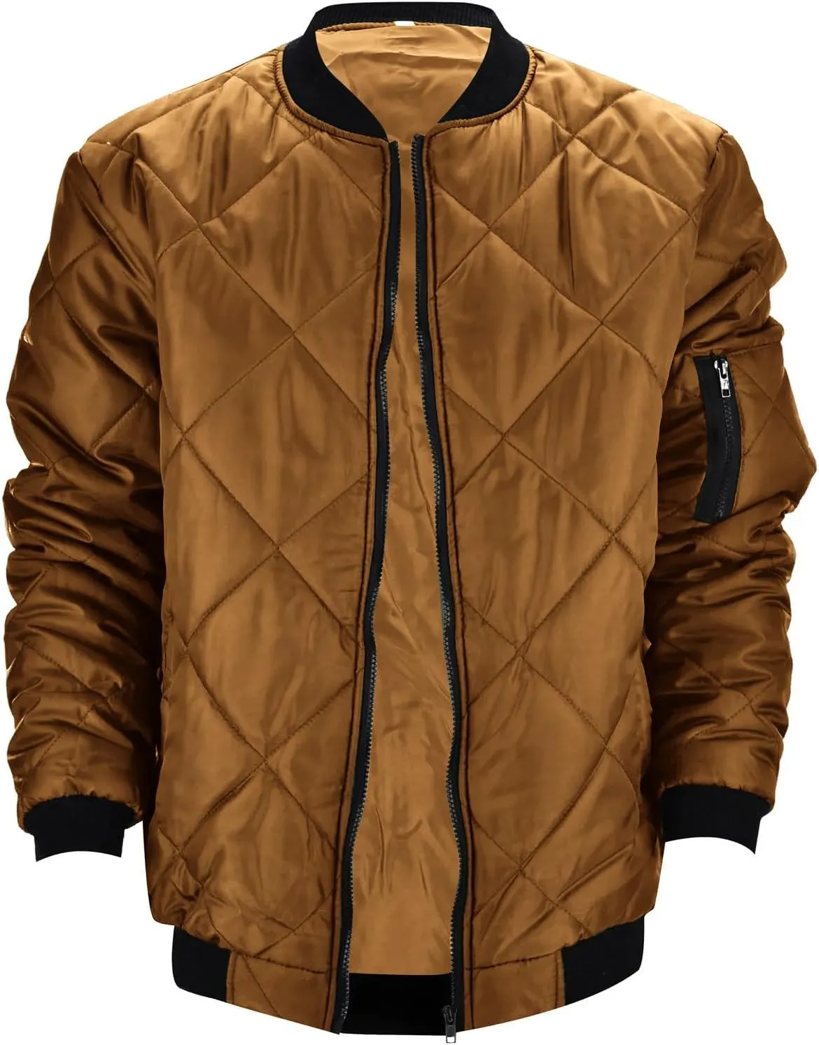 Men's Rhombic Cotton-Padded Jacket Solid Color Loose Jacket Arm Zipper Coat Warm Autumn Winter