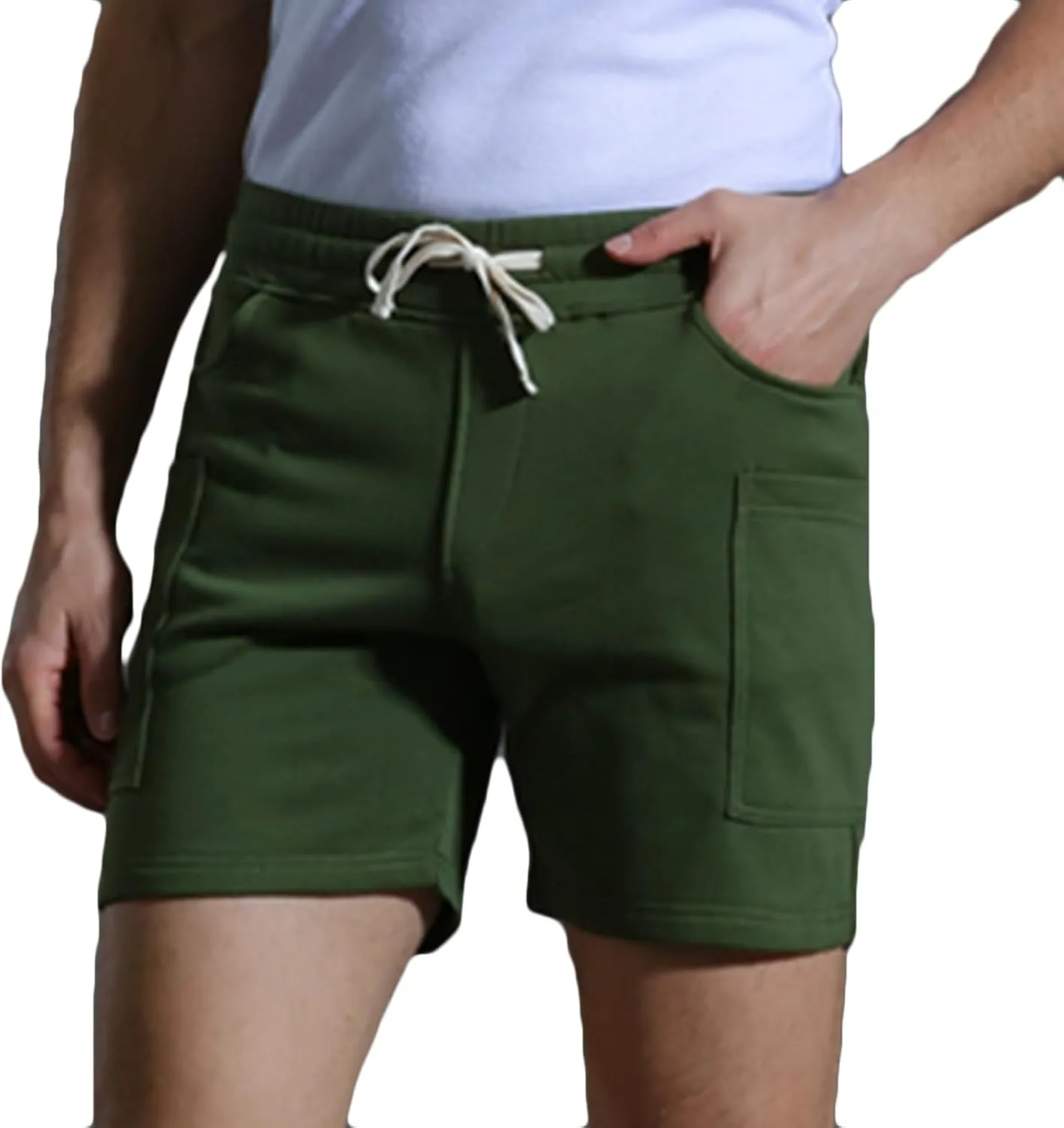 Mens Running Shorts Gym Casual Athletic Shorts Fitted Drawstring Stretchy Shorts Solid Workout Shorts Beach Vacation