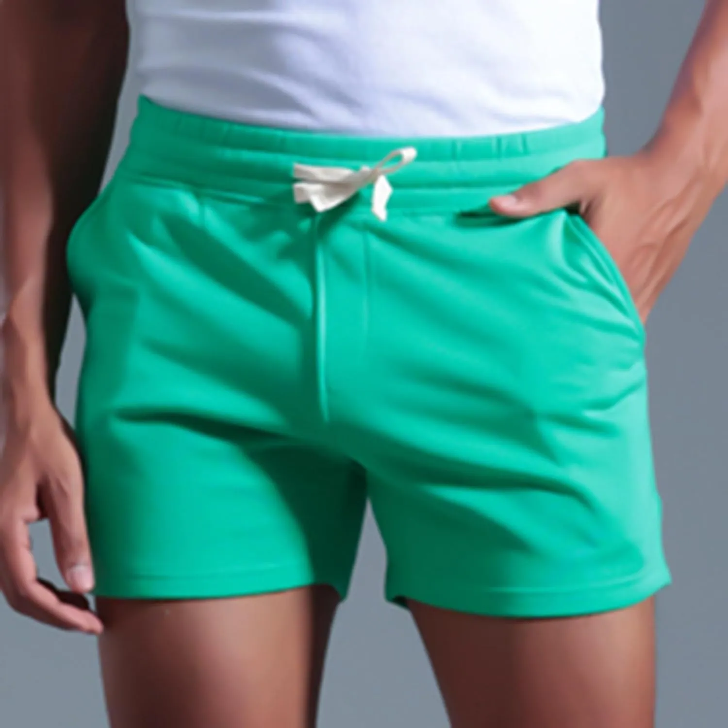 Mens Running Shorts Gym Casual Athletic Shorts Fitted Drawstring Stretchy Shorts Solid Workout Shorts Beach Vacation