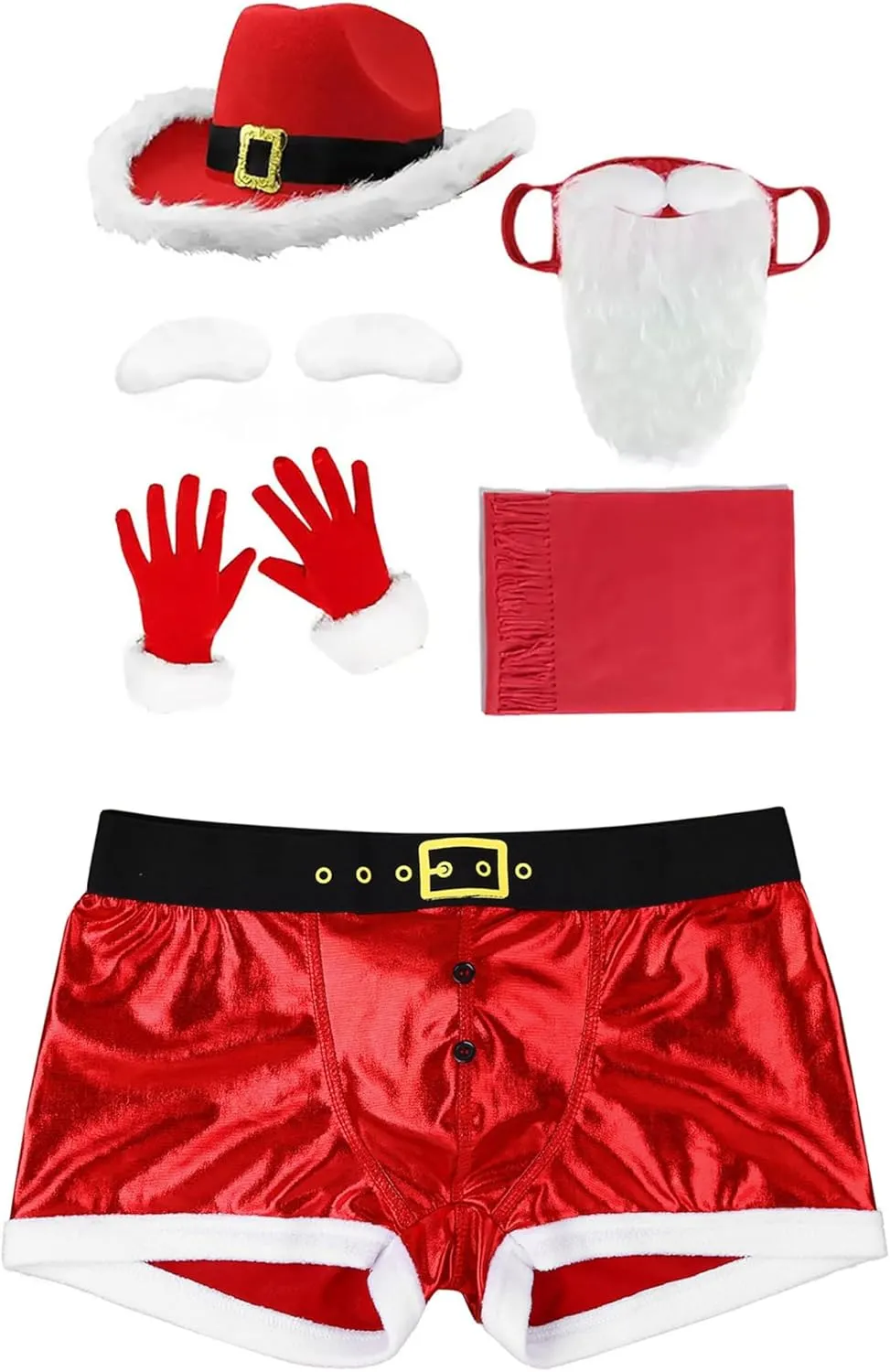 Men's Santa Claus Costume Patent Leather Print Boxer Shorts Boxer Briefs Xmas Party Outfit