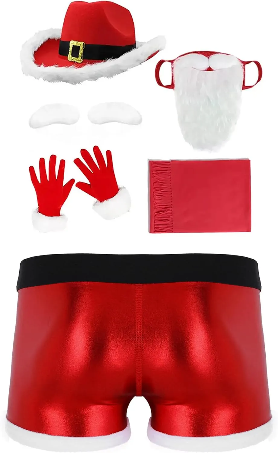Men's Santa Claus Costume Patent Leather Print Boxer Shorts Boxer Briefs Xmas Party Outfit