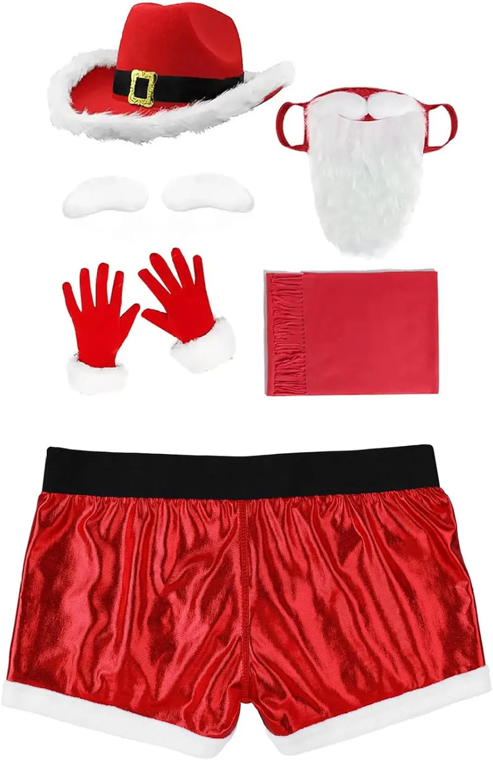 Men's Santa Claus Costume Patent Leather Print Boxer Shorts Boxer Briefs Xmas Party Outfit