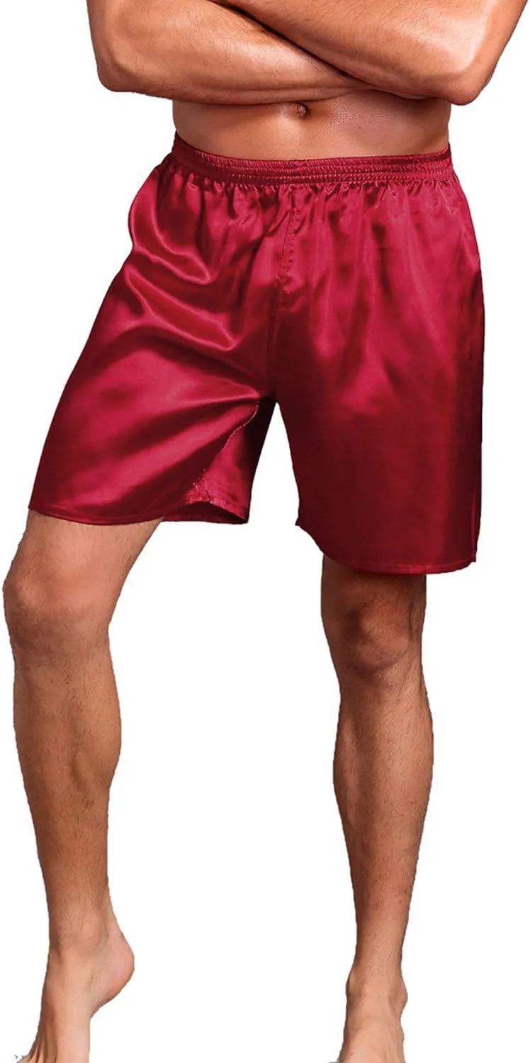 Mens Satin Boxer Shorts Pajamas Shorts Sleepwear Boxers Underwear Beach Shorts